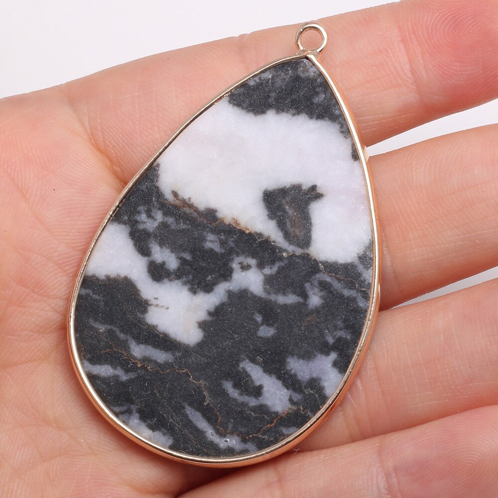 Natural Stone Pendants Water -shaped Semi-precious Stone Pendant for DIY Jewelry Making size 37x55mm: Zebra stone