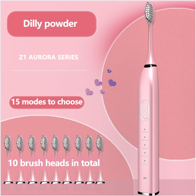 Sonic Electric Toothbrush 5 modes and 15 gears USB Charger Adult timer Brush Tooth Brushes 10 Replacement Heads Teeth Whitening: 07