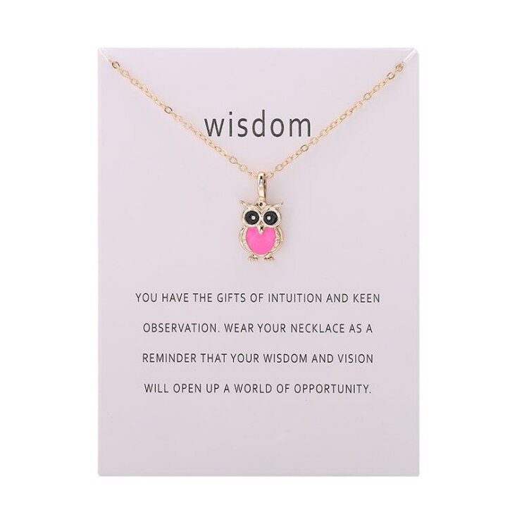 Color Glaze Wisdom Owl Pendant Necklace Jewelry For Women Girl: GOLD PINK