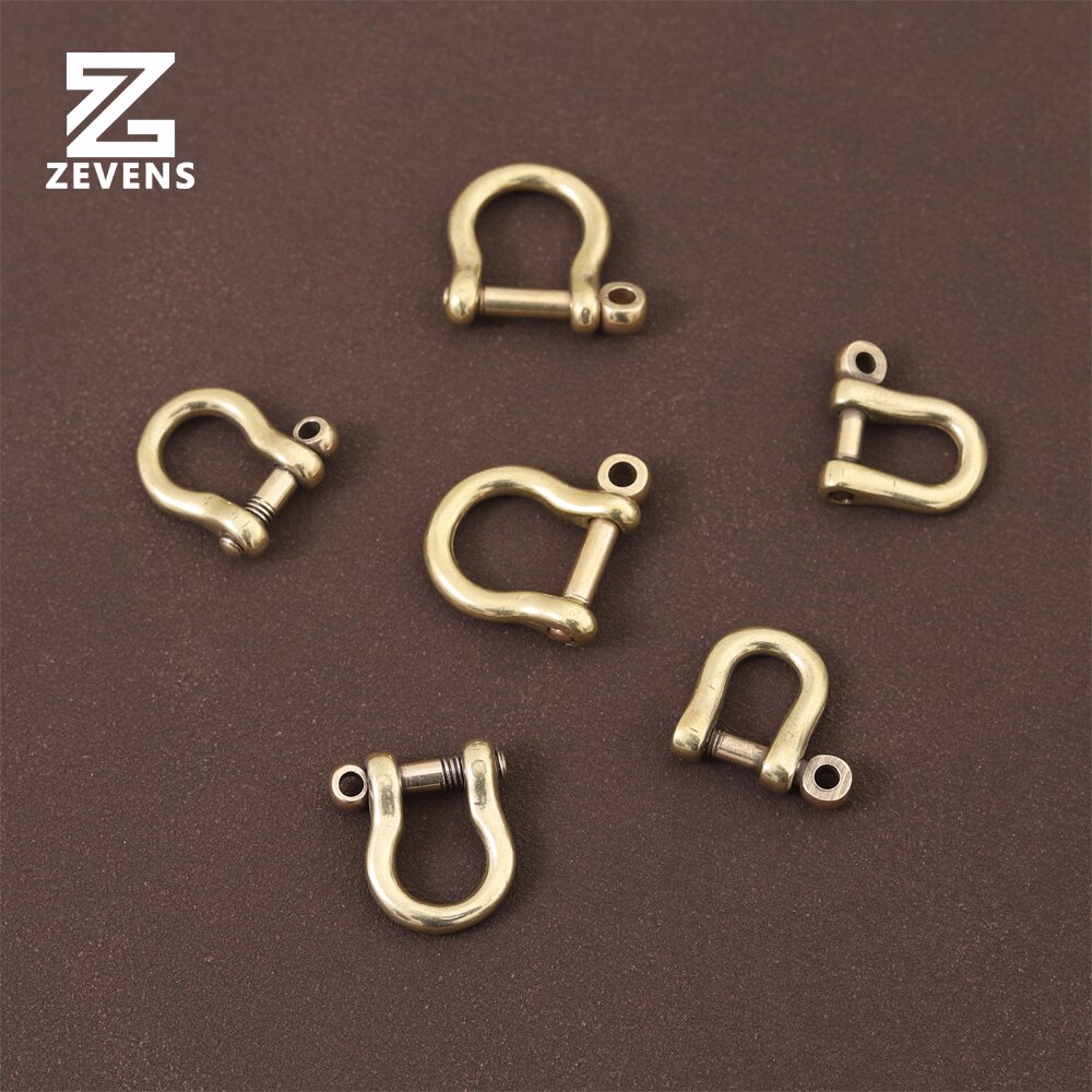 ZEVENS Solid Brass Bow Shackle D-ring Chain Hook Fob Key Joint Connect D-Ring Screw Pin Rigging Leather Craft Hardware