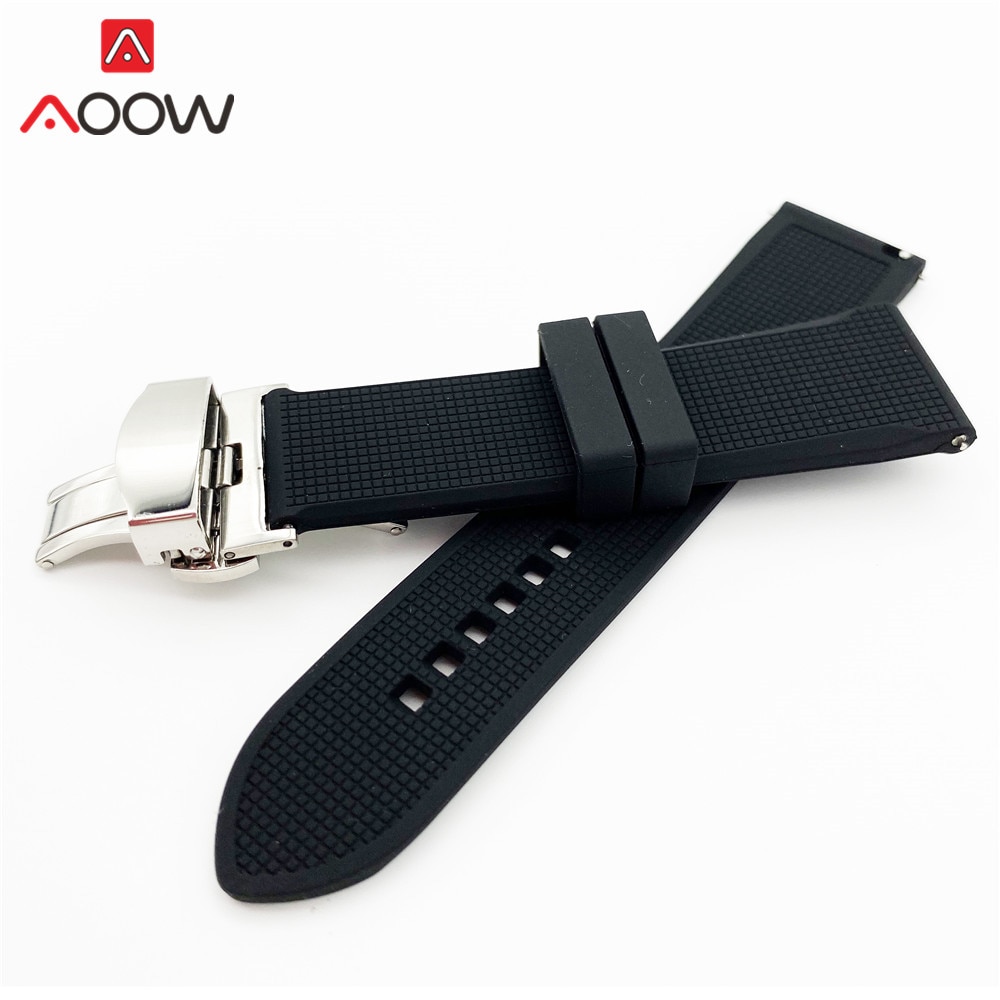 18mm 20mm 22mm Soft Silicone Strap Butterfly Deployment Buckle Quick Release Waterproof Rubber Replace Band Watch Accessories