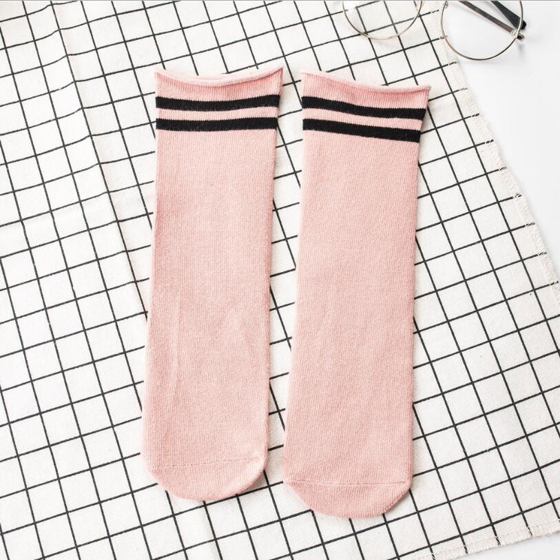 Meias longas listradas para crianças, meninos e meninas, esportivas, futebol, acima do joelho: Pink Socks