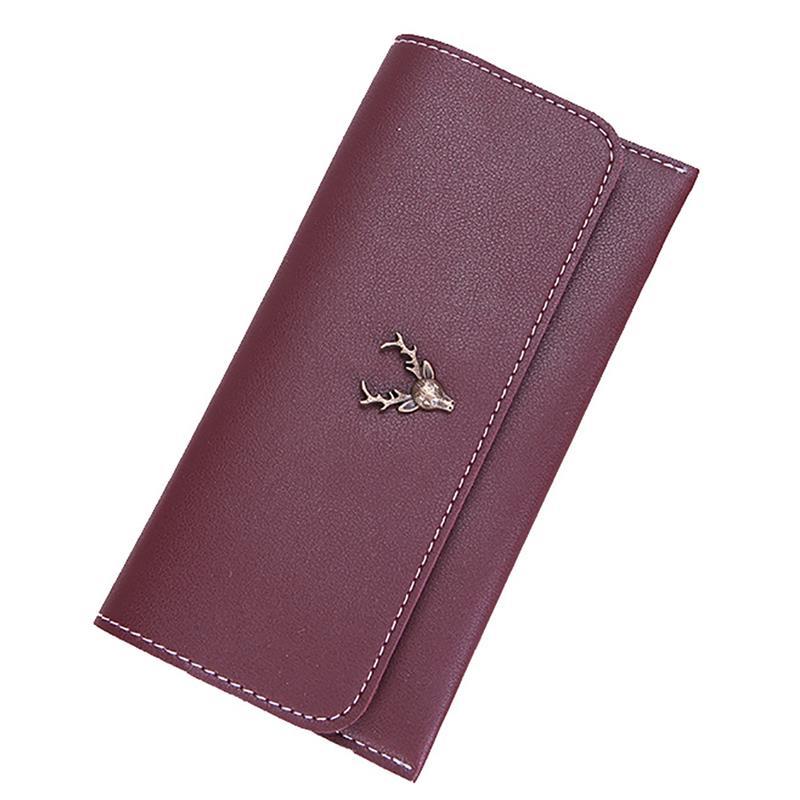Wysokiej jakości PU skórzany portfel damski moda na co dzień przycisk monety portfel z saszetką na karty portfel sprzęgła kiesa wystrój łosia torba nowy przyjeżdża: wino czerwony
