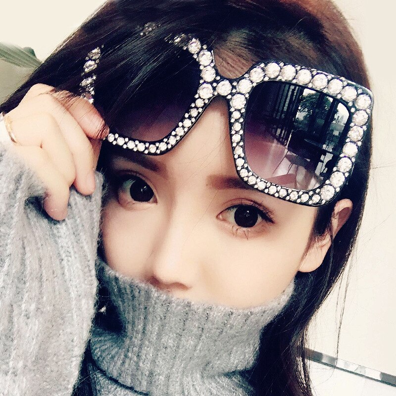 Shining Diamond Sunglasses Women Brand Flash Square Shades Female Mirror Sun Glasses Oculos Lunette