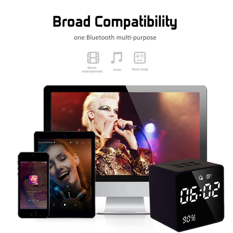 Bluetooth Speaker With FM Radio LED Mirror Alarm Clock Subwoofer Music Player Snooze Desktop Clock Wireless