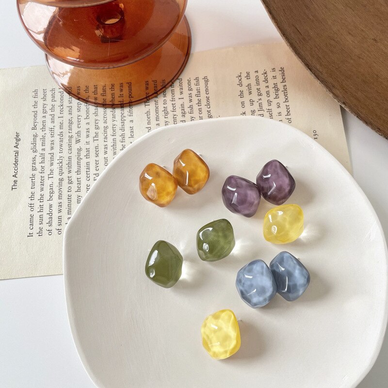 Boucles d'oreilles en acrylique Macaron Transparent, carré irrégulier géométrique, Simple résine pierre en forme de cœur, boucles d'oreilles sans Piercing
