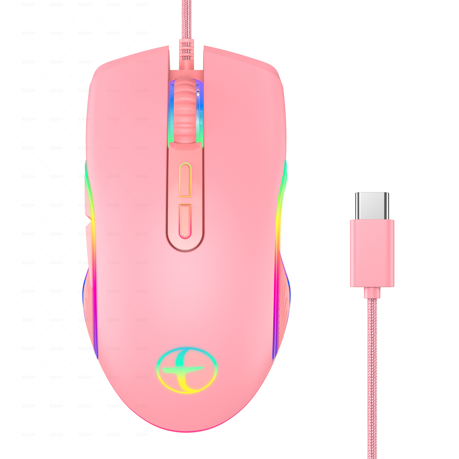 Computer Verdrahtete Maus Typ-C Optische Büro Maus 7D Ergonomisches Gamer Mäbenutzen 3200DPI RGB Spielen Mause Hintergrundbeleuchtung für Laptop PC: Rosa