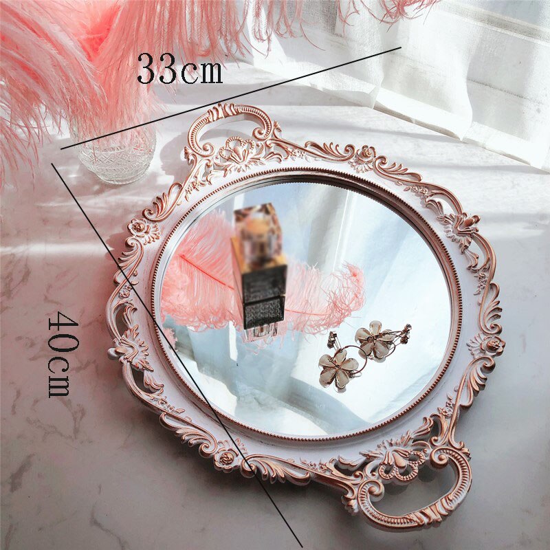 retro Geschnitzte Spiegel Fach Französisch Luxus Goldene Runde Tee Tablett Kosmetik Schmuck einstellen hoch Fotografie Requisiten Moderne Dekoration