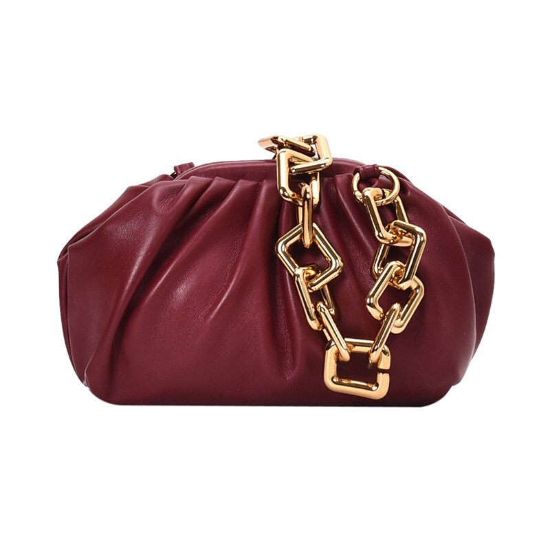 Style Cool Girl Punk Wide Chian Hobos Night Club Party Purse for Women Handbag Shoudler Bag: Wine Red