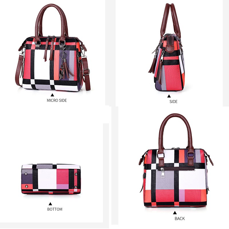 Gradosoo Plaid Patroon Handtassen 4 Sets Vrouwen Lederen Portemonnee en Handtas Bag Vrouwelijke Kwastje Schoudertas Vrouwen Crossbody Tas LBF651