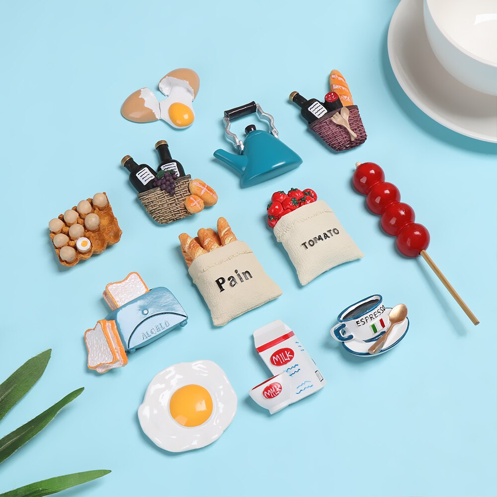 Refrigerator Ornament Whiteboard Kitchen Tools Fridge Magnet Cartoon Food Shape Bread Egg Milk Magnetic Stickers