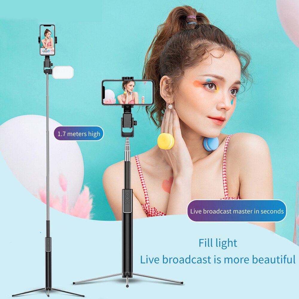 Bluetooth Selfie Stok Afstandsbediening Statief Handphone Live Photo Houder Statief Camera Zelfontspanner Artefact Staaf Met Licht Invullen