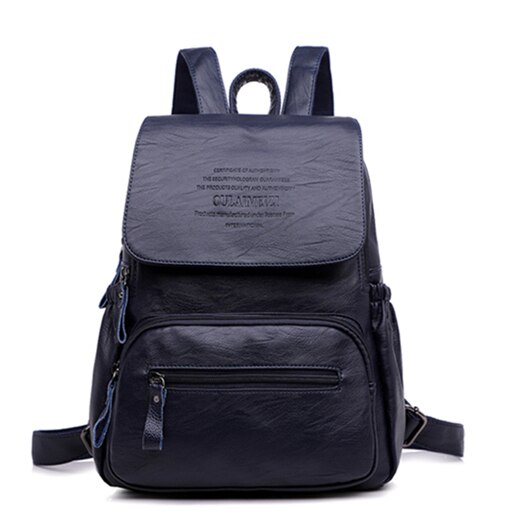 Lanières de luxe femmes sacs à dos de en cuir PU sac à dos femme sacs d'école pour fille grande capacité voyage Ba: Blue