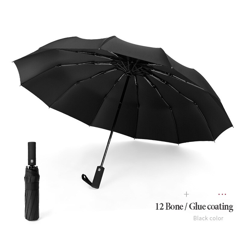 Paraguas fuerte, resistente al viento, plegable, automático, para hombres y mujeres, lluvia, 12 varillas, paraguas grandes, sombrilla con manija portátil de negocios: B