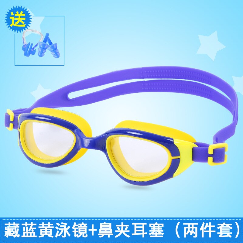 Childrens Swimming Goggles Womens Big Box Naples Eye Water Fog High-Definition Boys Goggle Cap Outfit Kid Swim /30: Purplish Blue Yellow Goggles  Send Earplug Nasal Splint