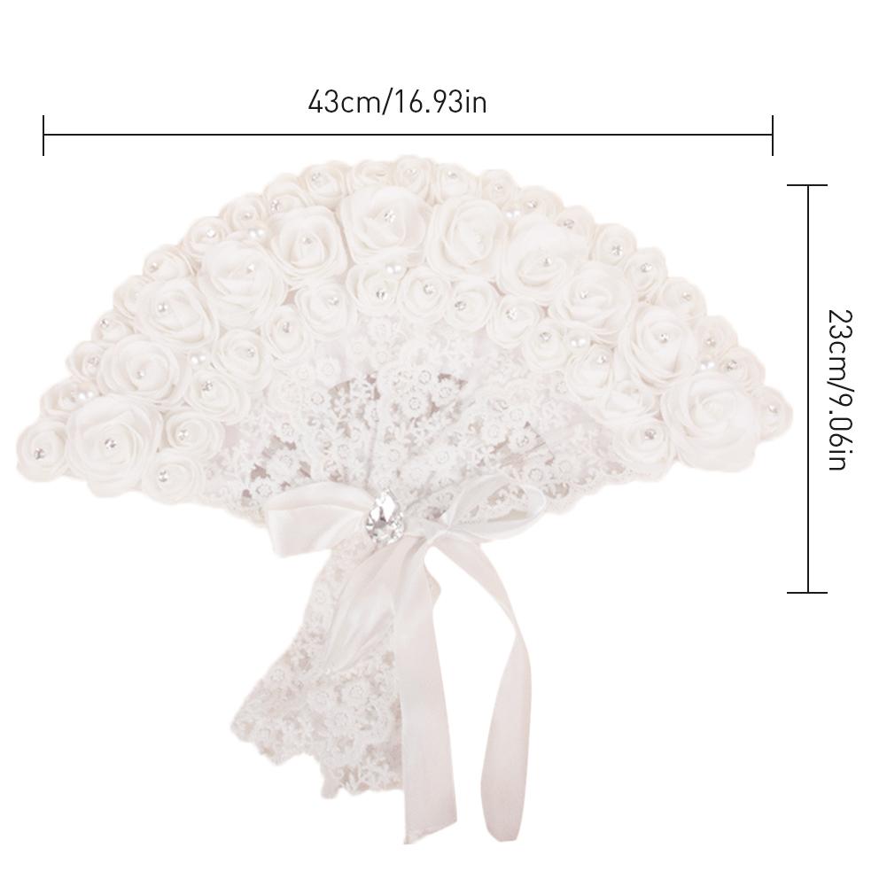 Abanico de mano para novia y boda, accesorio no plegable con perlas de encaje rosa, suministros para de boda, sesión de fotos, accesorios de actuación para escenario