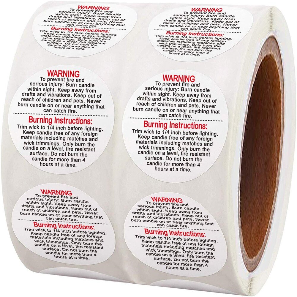 500pcs/roll Candle Warning Label Candle Jar Container Sticker Waterproof Candle Safety Label Vow Sticker Label 3.8cm: 1
