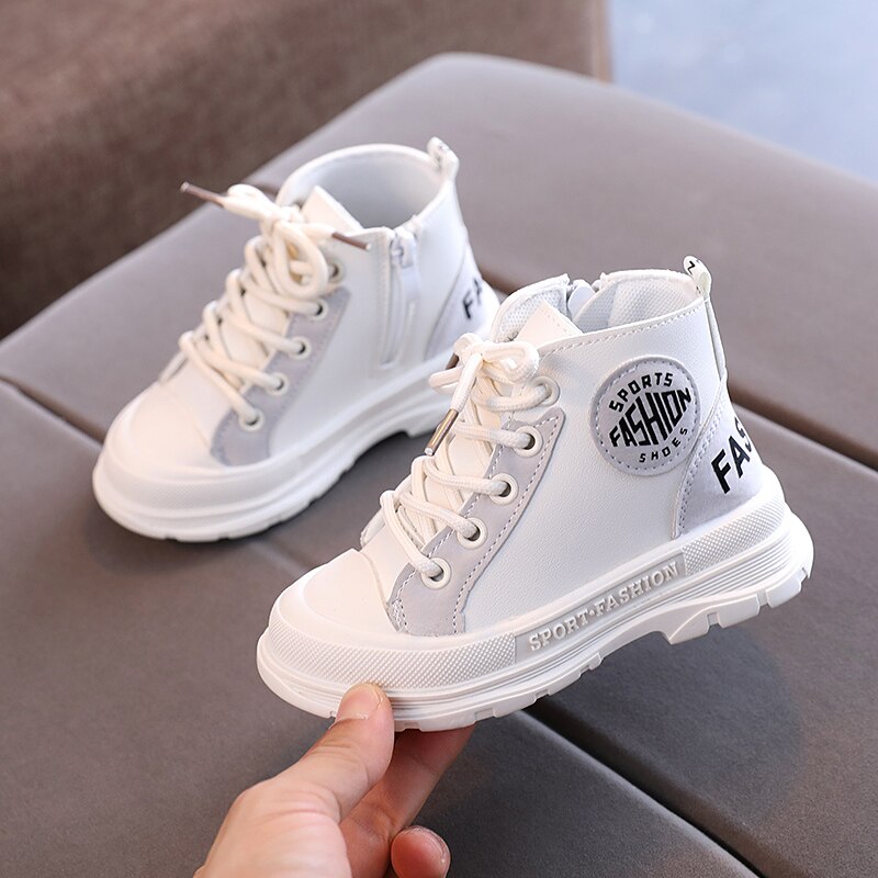 Crianças branco martin botas menino estilo britânico botas curtas meninas único outono inverno sapatos de plataforma couro 2 3 4 5 6 ano