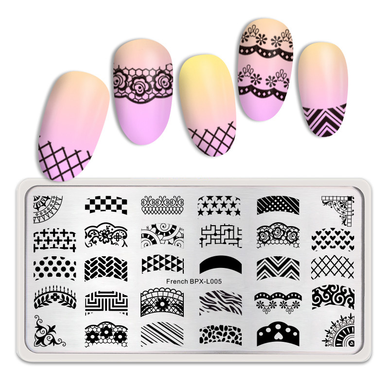 BORN PRETTY Rectangle Nail Stamping Plates Stainless Steel Simple High Nail Stamp Templates Flower tango-L003: BPX-L005