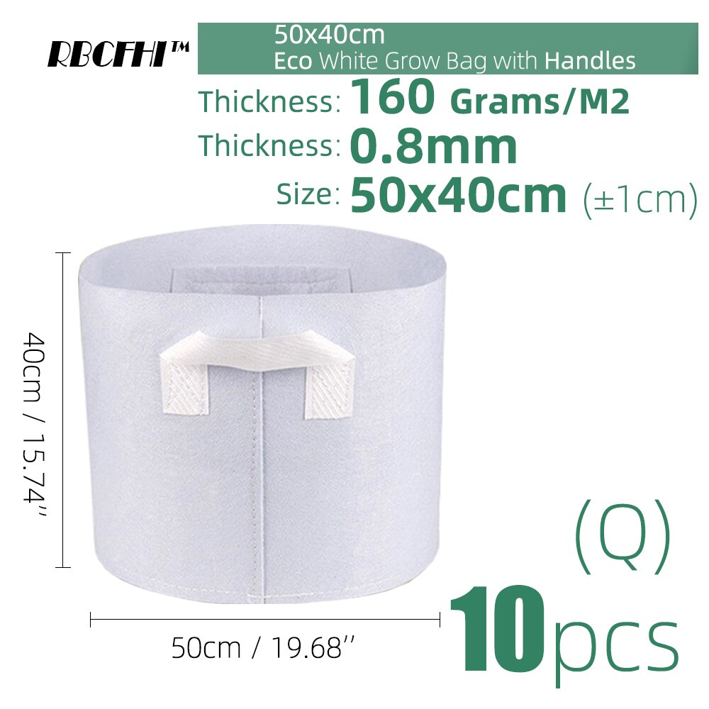 RBCFHI 24 tipos de bolsas de cultivo de tejido económico blanco aireación macetas no tejidas Control de raíces planta contenedor Bolsa plantación de jardín doméstico: 50x40cmx10pcs
