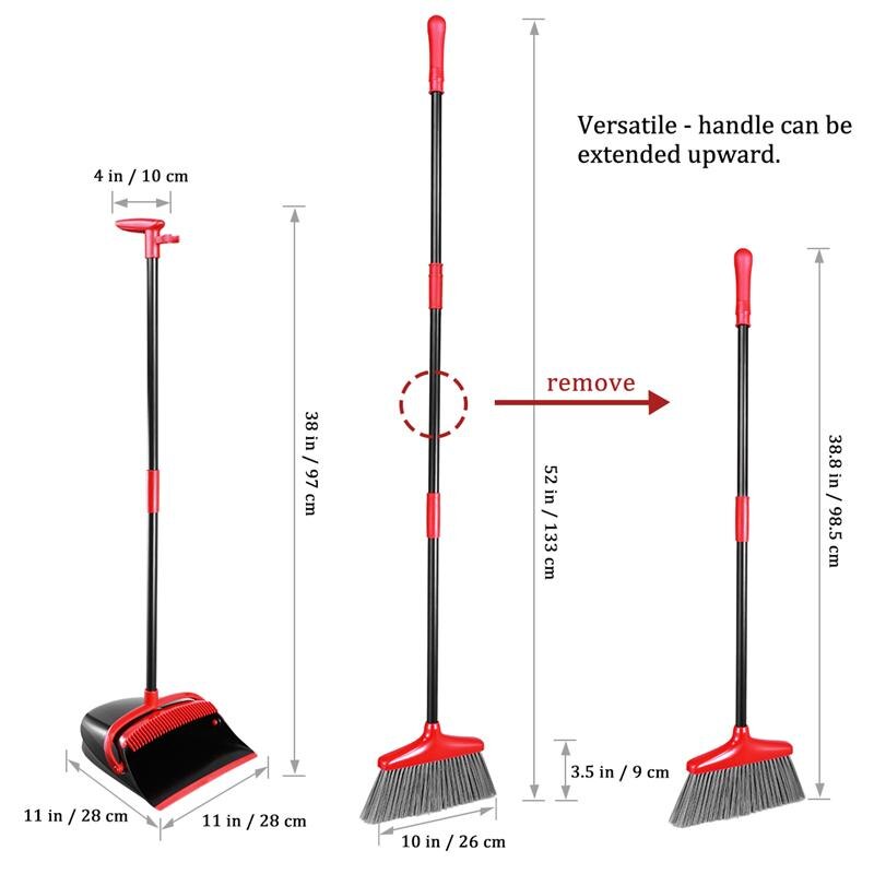 Broom and Dustpan Set Upright Standing Dust Pan With Extendable Broomstick Cleaning Brush Broom Dustpan Set for Home