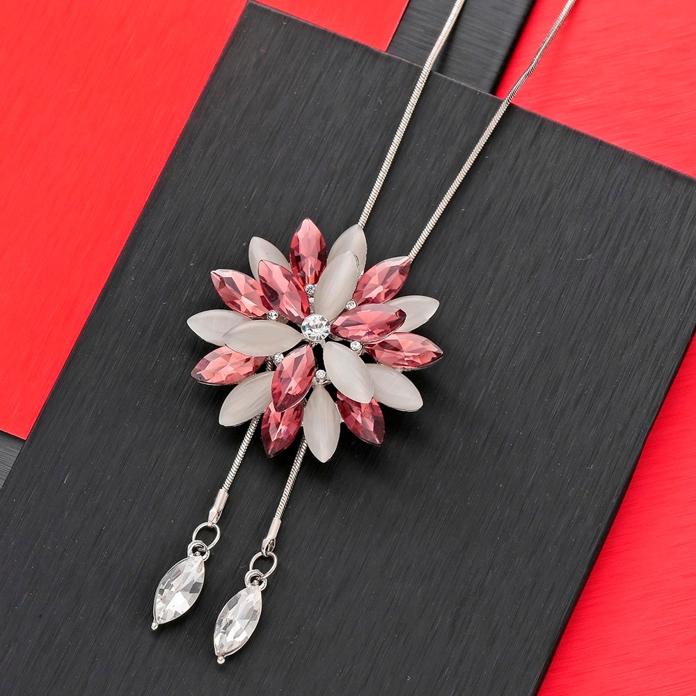 Meyfflin flor largo collares y colgantes para las mujeres Collier de borla de de cristal collar gargantilla femenino suéter Cadena de joyería