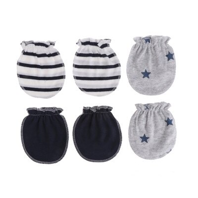 Gants anti-rayures pour bébés 3 paires | Gants de Protection pour -né, mitaines en coton pour visage: Gris