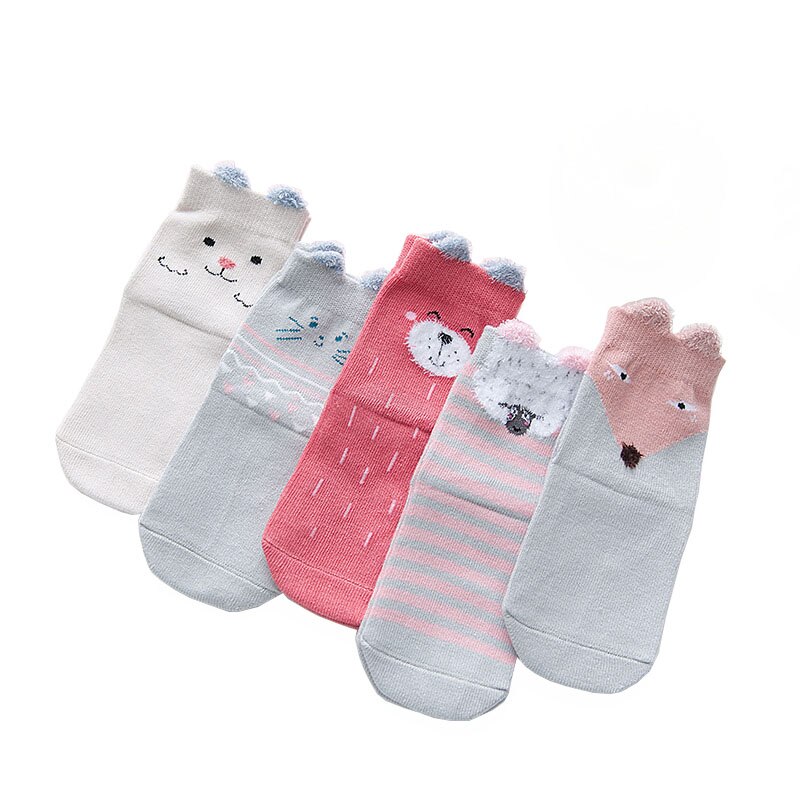 5 Pairs Schattige Kinderen Katoenen Sokken Peuter Baby Jongen Meisje Enkel Baby Casual Herfst Cartoon Dier Grappig Lot Pack crew Lente: Sheep Cat / S (1-3 Years)