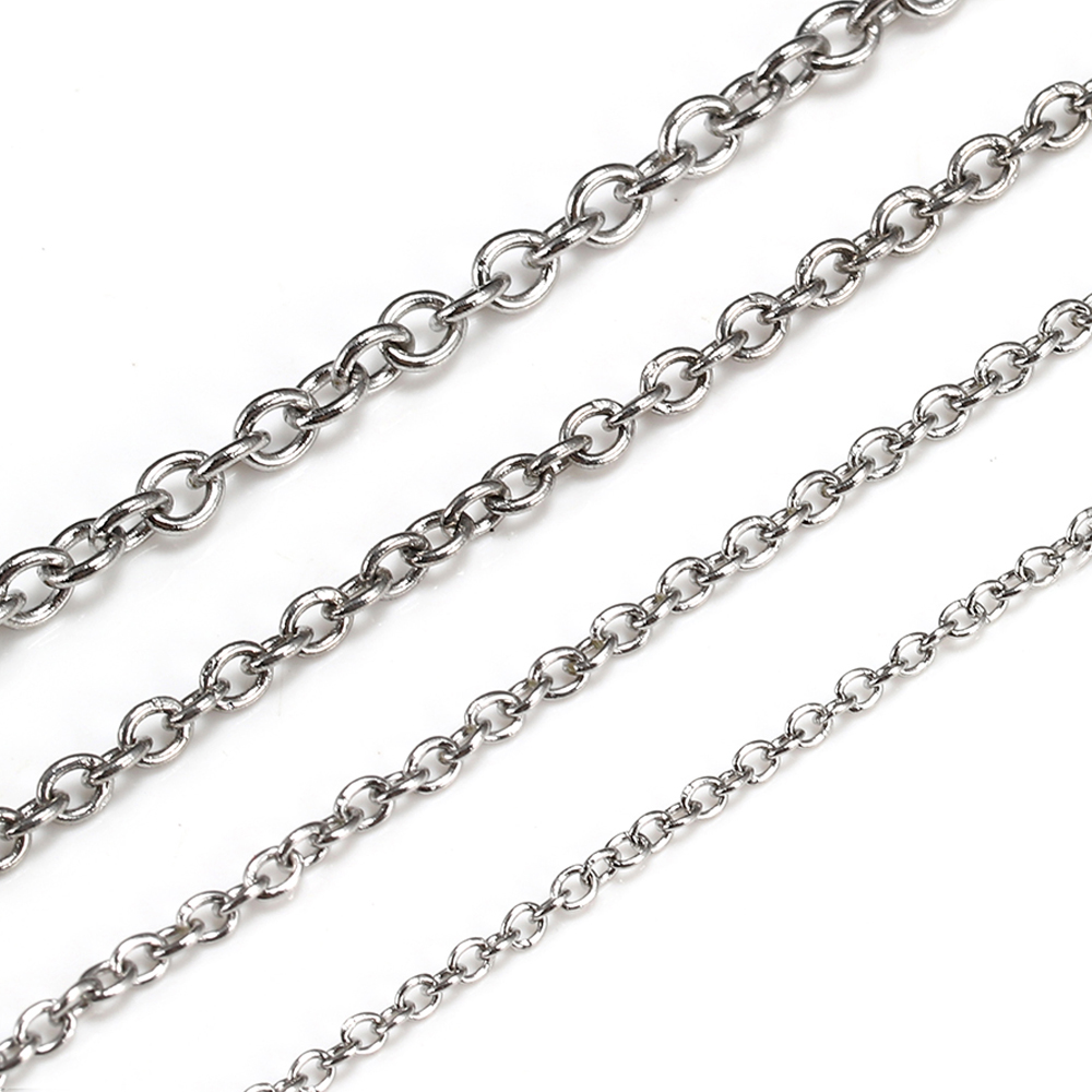 10 metros/rollo de cadenas de Cable de eslabones en forma de O de acero inoxidable, cadena cruzada redonda para pulsera, collar, fabricación de joyería, Color plateado DIY