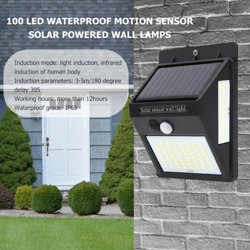 Outdoor 100 LED Solar Light Solar Wall Lamp Waterproof PIR Motion Sensor Garden Light Solar Powered Sunlight Street Light