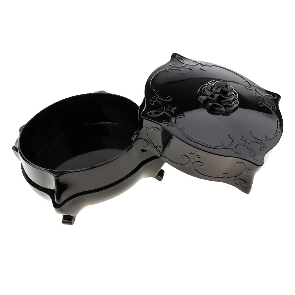 Contenedor de colorete en polvo de cara suelta Vintage, estuche organizador de almohadillas de maquillaje, caja de almacenamiento de anillos de joyería-Negro