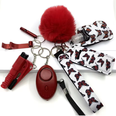 Veiligheidssleutelhanger Volledige set Zelfverdedigingssleutelhanger Set met persoonlijke alarmaccessoires voor vrouwen en meisjes