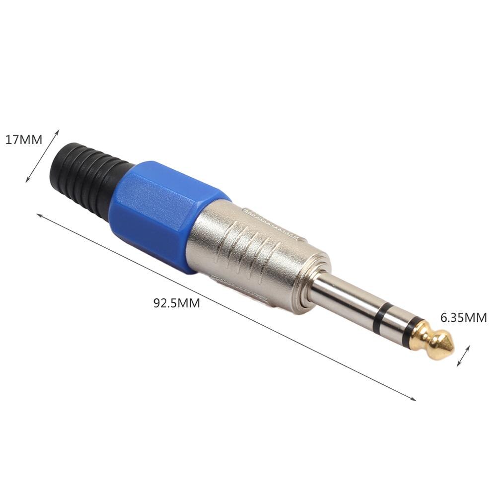 2 uds. De enchufe macho de 6,35mm, carcasa azul ABS y conector de clavija chapado en oro, amplificador de auriculares, Adaptador de Audio, soldadura externa azul: 8pcs