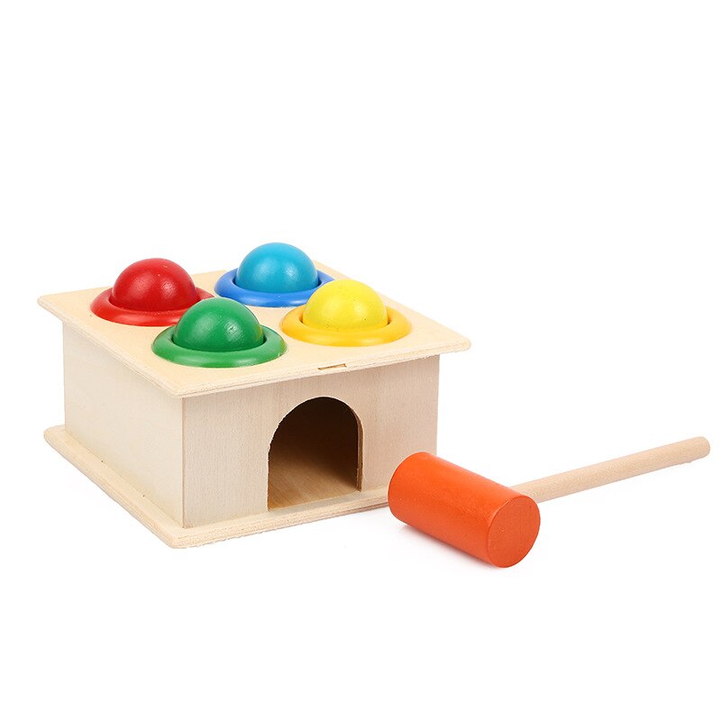 Colorful Hammering Wooden Ball+Wooden Hammer Box Children Early Learning Knock Educational Toy Safety Toys