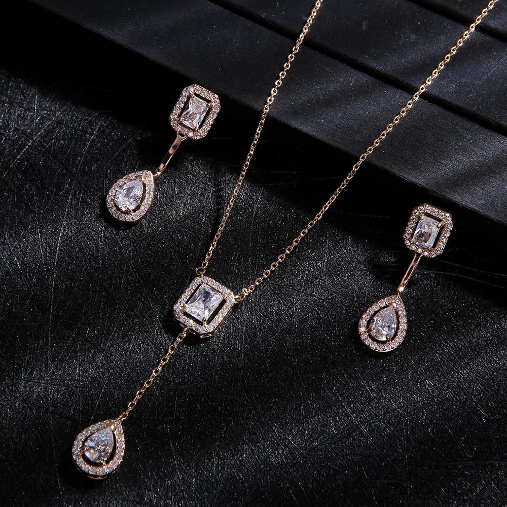 Trendy Bruiloft Ketting Oorbellen Voor Vrouwen Accessoires Volledige Zirconia Bruids Sieraden Sets pendientes mujer moda D1308