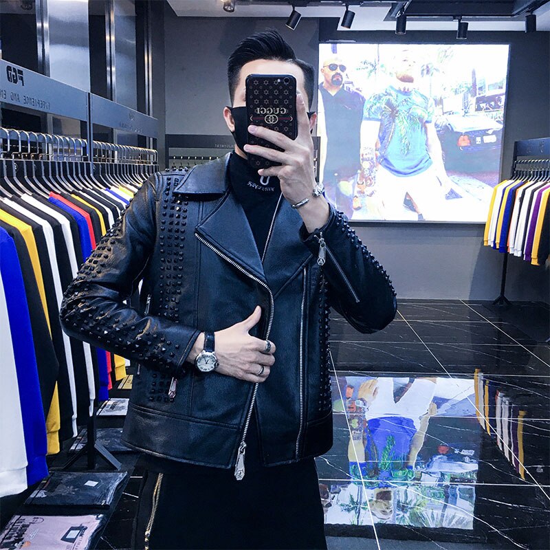 Veste en Faux cuir pour hommes, Punk Rock DJ scène veste en cuir pour hommes Jaqueta Masculina Couro hommes veste en Faux cuir à Rivet de