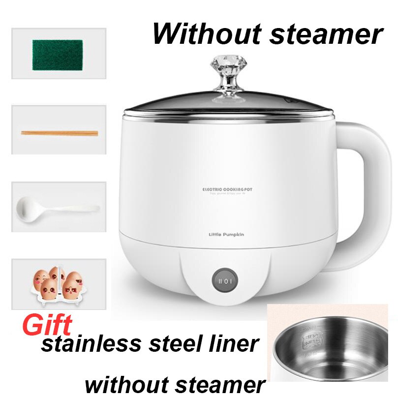 Multifunctional Electric Cooker 220V Heating Pan Electric Cooking Pot Machine Hotpot Noodles Eggs Soup Steamer mini rice cooker: Stainless without st