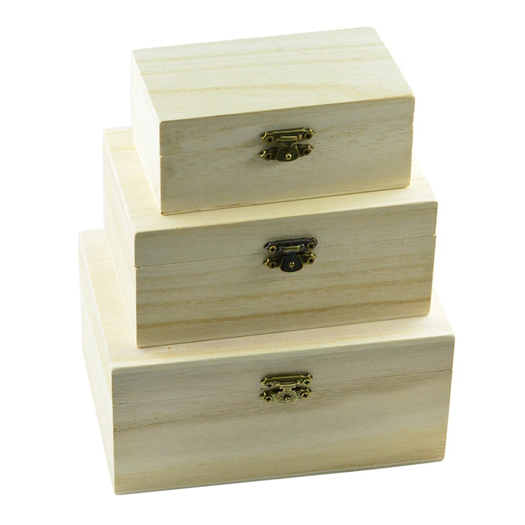 Wooden Storage Box Case for Jewelry Small Gadgets Wood DIY Home Storage Box Natural Wooden Craft Box With Lid Golden Lock