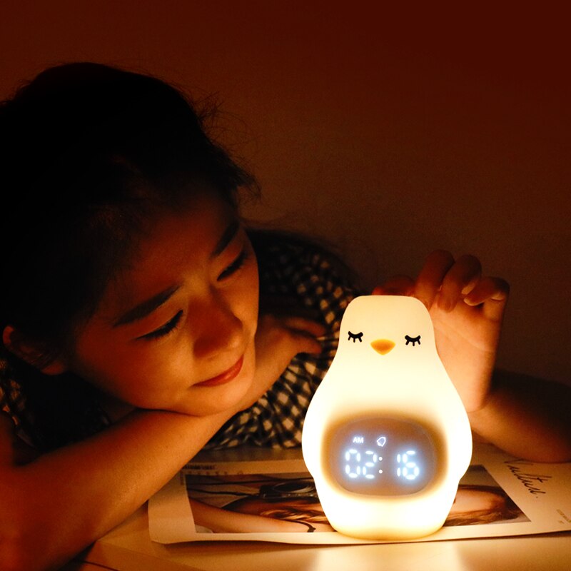 Kids Wekker Leuke Pinguïn Digitale Wekker Voor Kinderen Bureau Klok Kinderen Slaap Trainier Wake Up Nachtlampje Relojes