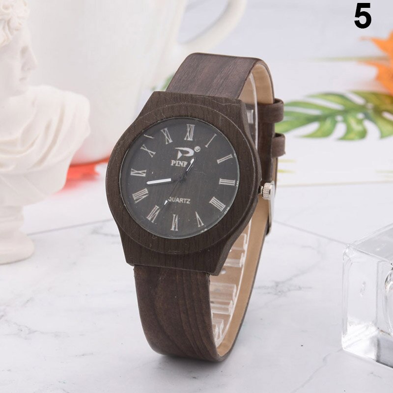 Mannen Vrouwen Quartz Horloge Pu Leer Hout Patroon Horloge Student Sport Casual Horloges NOV99