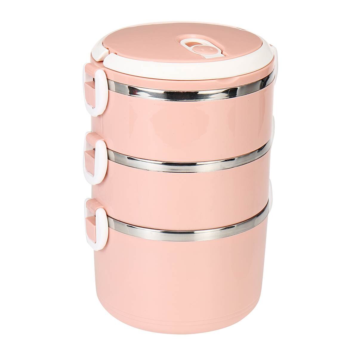 Bento lunchbox draagbaar roestvrij staal thermisch geïsoleerd maaltijd per voedselcontainer keuken lunchbox voor kinderen kinderen volwassenen: 3 lagen roze
