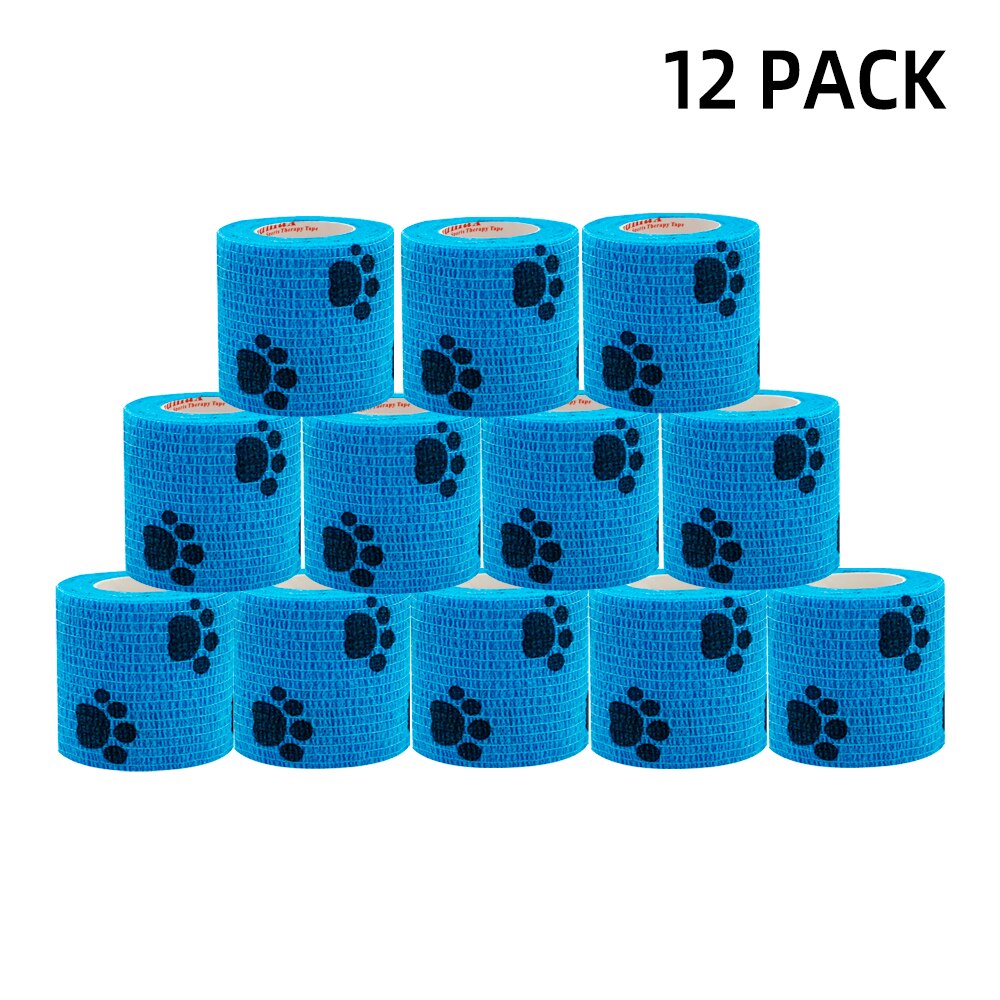 12 Pack Kindmax Self-adhesive Elastic Bandage for Sports Boxing Tape Wrap: blue foot print