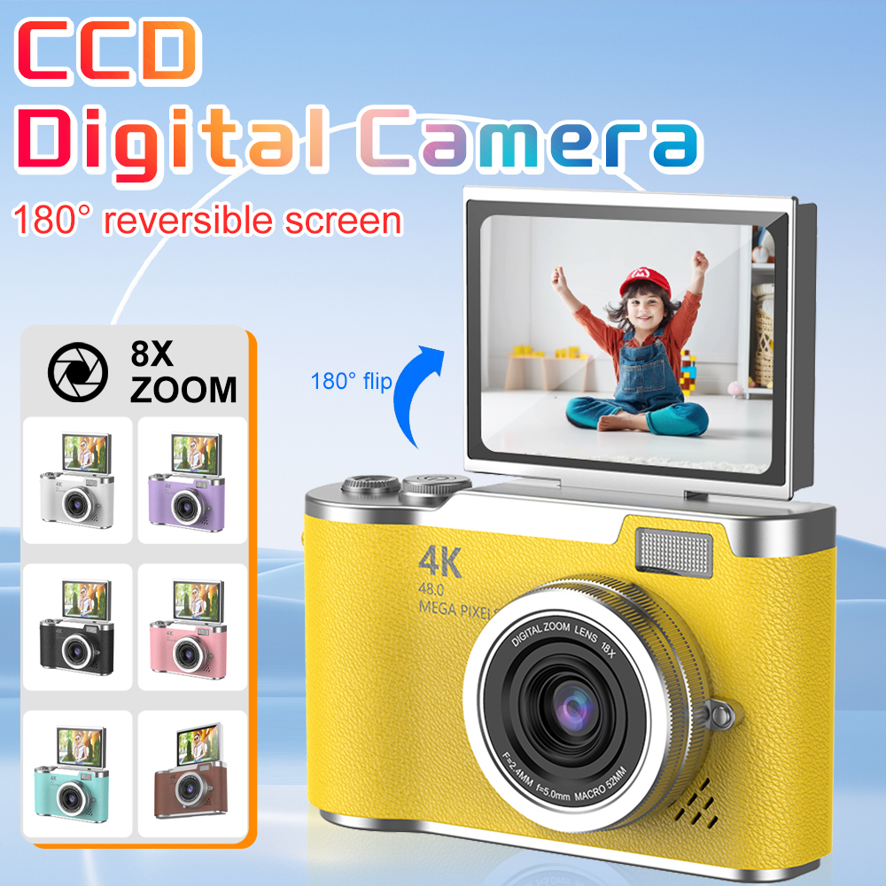 Cámara digital Grabadora de vídeo Vlog vintage con zoom digital 8X 180 ° Cámara de fotografía digital compacta Selfile con pantalla abatible para niños