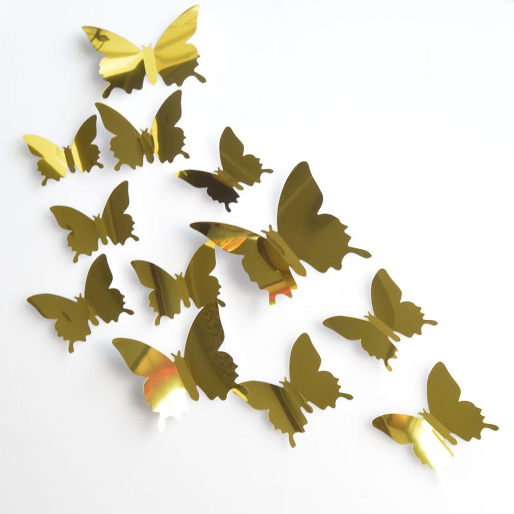 Pegatinas de pared plateadas con mariposas para decoración del hogar, dormitorio, decoración para sala de estar, arte 3D, 12 Uds.: GD