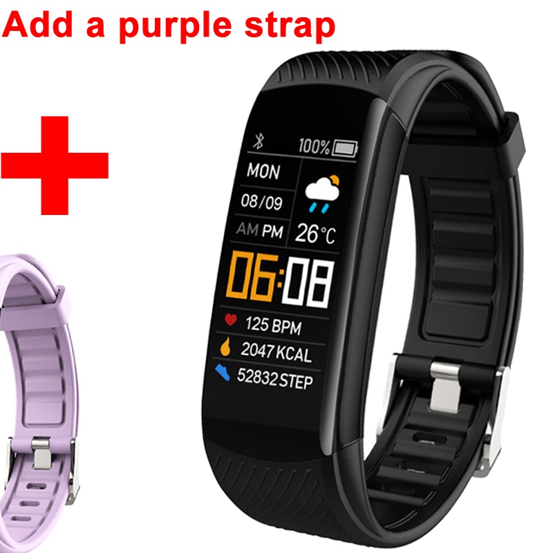 Braccialetto intelligente Vigilanza di Frequenza Cardiaca Monitor di Pressione Sanguigna Intelligente Banda Inseguitore di Fitness Braccialetto Chycet C5S Twitter Promemoria Delle Donne Degli Uomini: Add purple strap