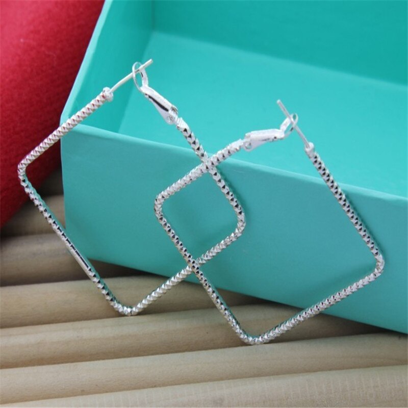 925 Sterling Zilveren Oorbellen Voor Vrouwen Vierkante Grote Dame Prachtige Luxe Haak Charms Wedding Klassieke Zilveren Sieraden