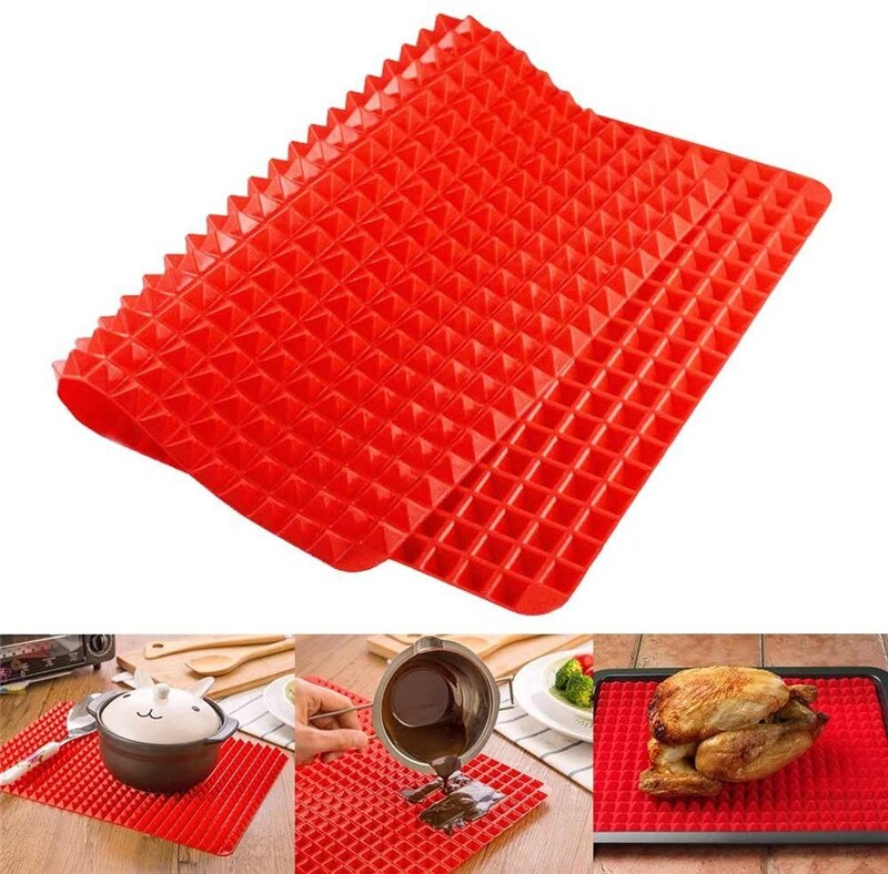 Large Red Pyramid Raised Cone Shaped Silicone Mat Baking and Roasting Superb Non-Stick Food Grade Silicone for Oven Grilling BBQ: Red