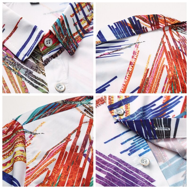 JZ CHIEF Streetwear Graffiti Shirts Men Short Sleeve Summer Casual Button Down Shirt Male Print Business Dress Shirt Plus Size