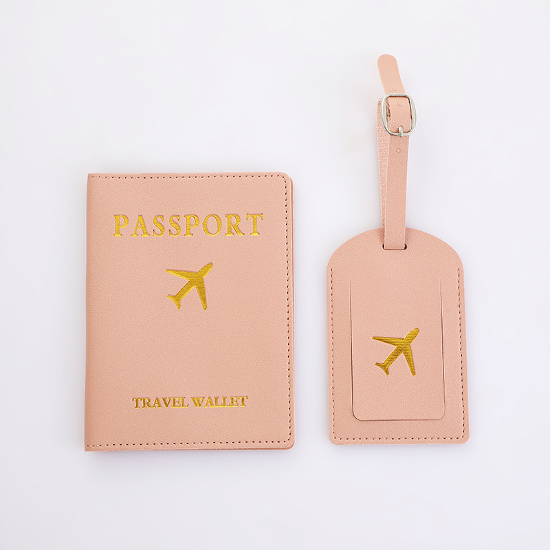 2Pcs/Set PU Travel Passport Cover Luggage Tag Suitcase Identifier Label Baggage Boarding Bag Tag Name ID Address Passport Holder: Pink