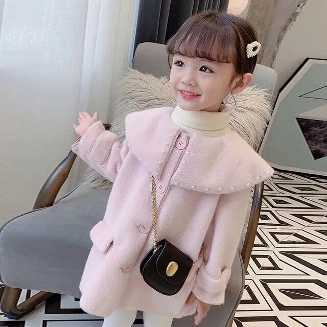 Girls Coats Baby Jackets Children Clothing Comfortable Big Collar With Pearls Spring Autumn Windbreaker HPY100: pink / 140